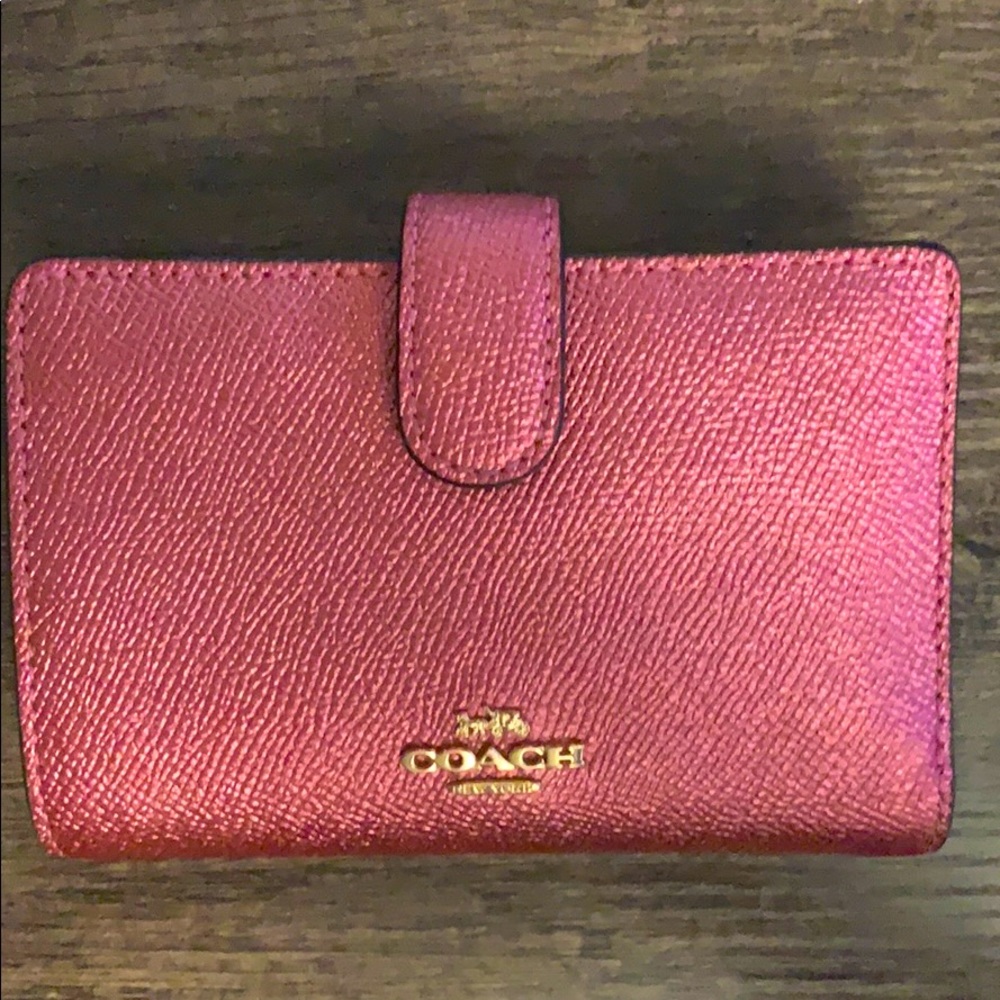 Rose gold leather coach wallet